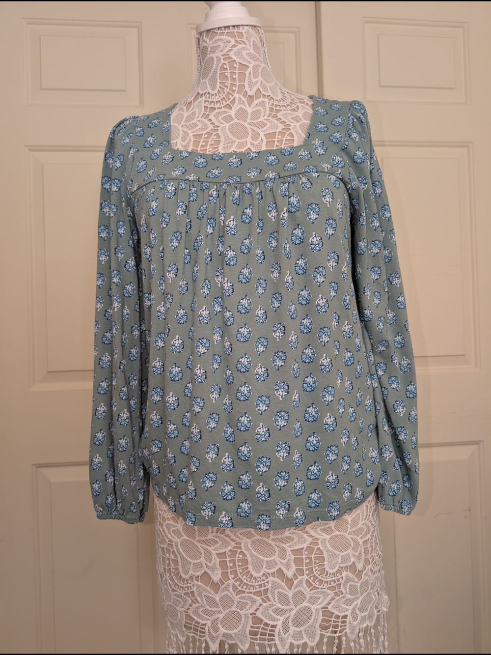Lucky Brand Floral Square Neck Peasant Top M